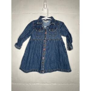 Vintage Oshkosh B'Gosh Girls Denim Dress Size 18 Mo Embroidered Floral